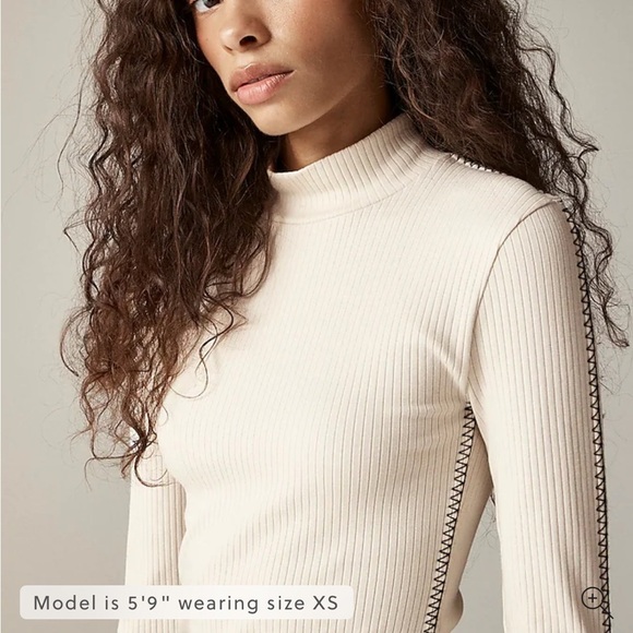 J crew natural Premium rib turtleneck with whipstitch trim - Picture 1 of 4